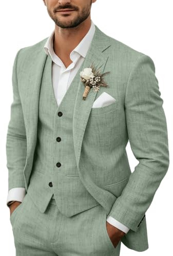 3-teiliges Herren-Anzug-Set aus Leinen, lässig, leicht, Blazer, Jacken, Westen, Hosen, Set für Hochzeit, Business, Abschlussball, Anzug