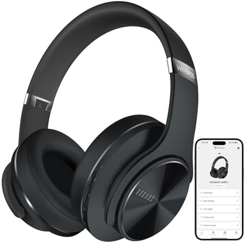 DOQAUS Bluetooth Kopfhörer Over Ear, Bis zu 90 Std Kopfhörer Kabellos mit 3 EQ-Modi,Dual 40mm Treiber, Memory-Protein Ohrpolster und Integriertem Mikrofon für Smartphone/PC(Verbesserte)