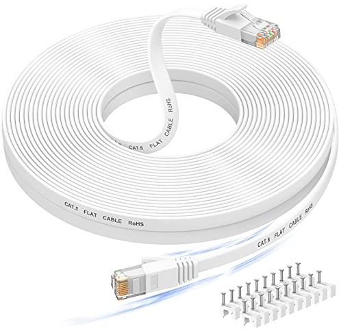 Nixsto Ethernet Kabel 20m, Cat 6 lan kabel 20meter High Speed, Netzwerkkabel, Flach Ethernet-Kabel mit Rj45-Anschluss für Router Modem, Aufwärtskompatibel mit Patchkabel Cat 8/7-Weiß