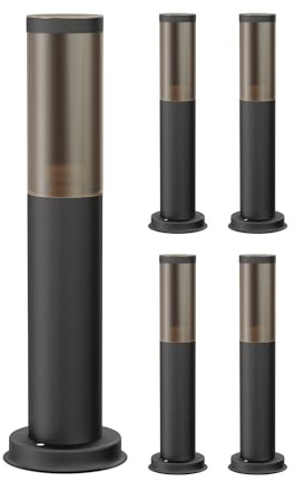 ledscom.de 5 Stück Wegelicht/Pollerleuchte/Gartenleuchte PORU für außen, Rauchoptik, IP44, 39 cm, schwarz, 1x E27 max. 40W