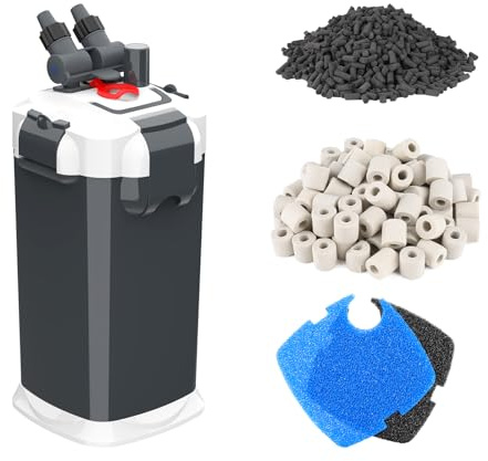 fishkeeper Leiser External Aquarium Filter, Einstellbar 3 Stufiger Aquarium Außenfilter, Leistungsstarker Aussenfilter für Aquarien, mit Komplett Filtermaterial Quarzsteine Aktivkohle Filterwatte