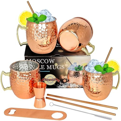 LINALL Moscow Mule becher- 4er Set kupferbeschichteter Edelstahlbecher 550ml für gekühlte Getränke - Kupfer