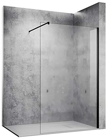 SONNI Duschwand 120 x 200 cm schwarz Walk In dusche mattschwarz style aus 10 mm Nano Glas,Duschabtrennung mit Stabilisator auf Duschtassen oder Boden montierbar