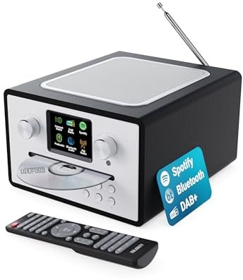 Majority Homerton Internetradio WLAN mit CD-Player, DAB+ UKW, Bluetooth | Massiveholz Küchenradio Digital Radio Spotify Connect, Podcasts, EQ, Farbdisplay und Fernbedienung