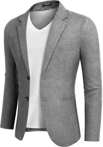 COOFANDY Anzugjacken Sakko Herren Casual Business Blazer Regular Fit 2 Knöpfe Freizeit Anzug Einfarbig Hellgrau XL