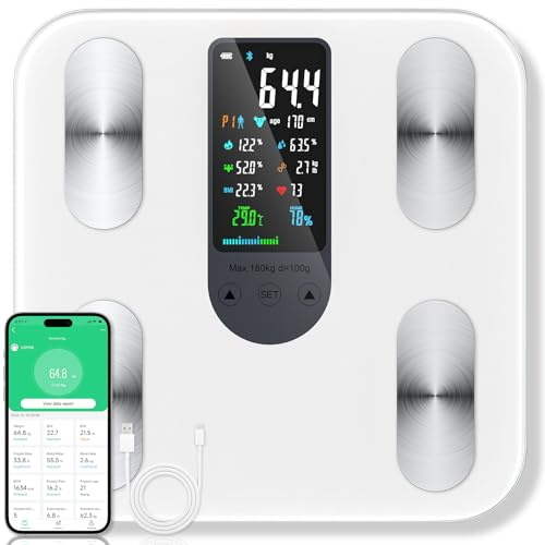 RWSRW Körperfettwaage mit Großem Display, Personenwaage mit Körperfettanalyse, Waage mit Körperfett und Muskelmasse, Bluetooth Waage Personen mit App, Körperwaage Digital mit 22 Messwerten