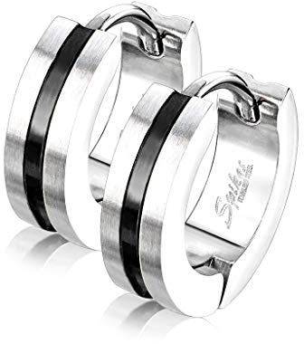 Bungsa Unisex-Creolen mit farbigem Streifen aus 316L Edelstahl 4 mm (schwarz)