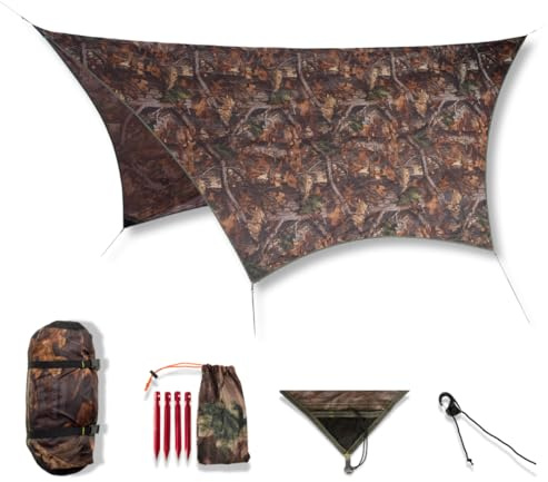 AMAZONAS Ultra-Light Traveller Tarp Forest 650g Packmaß 25 x 10 cm Fallschirmseide Wetterschutz in Tarnoptik Blätterwaldoptik