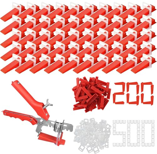 701 Stück Fliesen Nivelliersystem Set 200 Fliesenkeile Fliesen Keile 500 Nivelliersystem 2mm Nivelliersystem Fliesen Laschen 2mm 1 Keil Zange Kunststoffkeile für Fliesen Wandfliesen Bodenfliesen