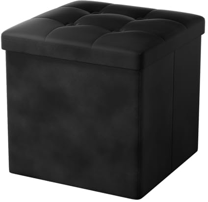 Oak & Tea Faltbarer Ottoman-Sitz, Faltbarer Fußhocker mit Stauraum, Schuhwechselhocker, Aufbewahrungsboxen mit Deckel, Kinderspielzeugbox, für Schlafzimmer, Wohnzimmer, schwarz, 38 x 38 x 38 cm