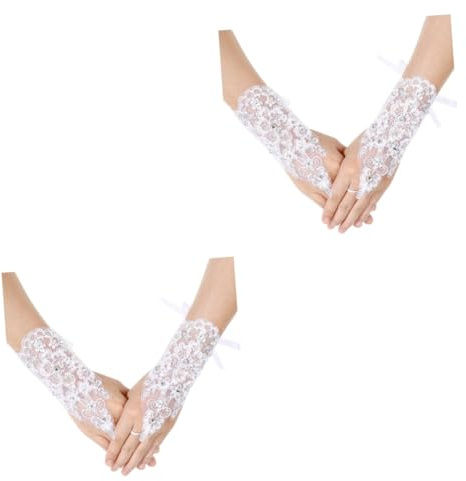 TENDYCOCO 2 Paar Performance Handschuhe Kleine Mädchen Turnhandschuhe Herren Abschlussball Ständer Ohrmodell Für Kinder Mädchen Handschuhe Fingerlose Kurze Spitzenhandschuhe