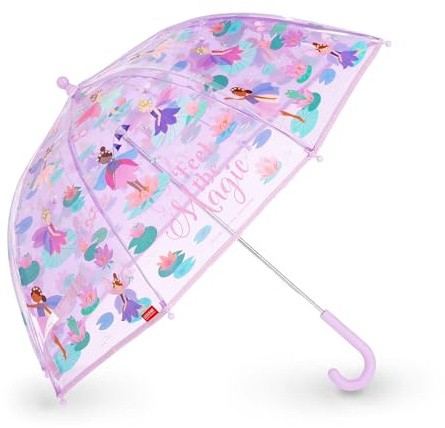 Legami - Dancin' In The Rain Kinderregenschirm, Fairy Motiv, winddichte Struktur, manuelle Öffnung, Stoffverschluss mit Platz für Namen, Hakengriff, 73x65 cm