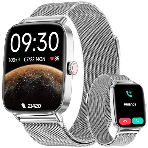 Smartwatch Herren Damen mit Telefonfunktion, 1,85 Fitnessuhr Smart Watch, 100+ Sportmodi Fitness Tracker mit Herzfrequenz/SpO2/Schlaf Monitor Schrittzähler, IP68 Wasserdicht Sportuhr für iOS Android