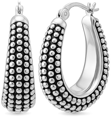 LeCalla 925 Sterling Silber Bali-Stil Hoop Ohrringe Leichtgewicht Click-Top Antik Zwei-Ton Perlen Italienischen Bali-Stil Ohrring Hoops für Frauen