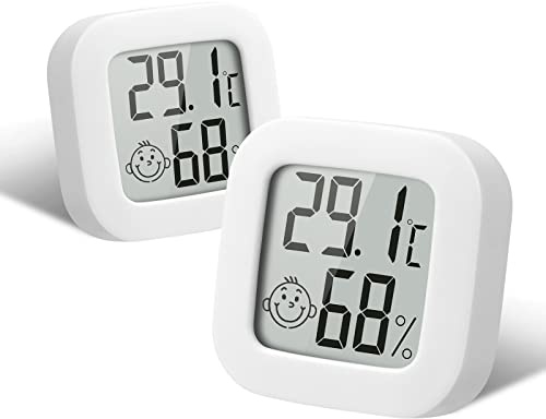 Flintronic Mini LCD Thermometer, 2 Stück Digital Thermometer Innen, Hygrometer Innen, Thermometer Hygrometer, Kabelloses, Luftfeuchtigkeit Meter für Babyzimmer Wohnzimmer Büro Gewächshaus(Weiß)