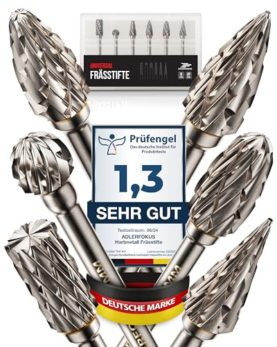 Adlerfokus Hartmetall Frässtifte [UNIVERSAL] 6 Metall Fräser - 3mm Schaft | Hartmetallfräser - Metallfräser - Frässtifte für Metall - Metallfräse - Dremel Fräser - Fräsbohrer Metall für präzises Fräsen