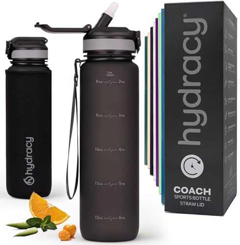 Hydracy Trinkflasche mit Strohhalm und Zeitmarkierung - 1L Wasserflasche - BPA-freie Trinkflasche - Auslaufsichere Sportflasche - Kondensationsfrei für Sport und Outdoor