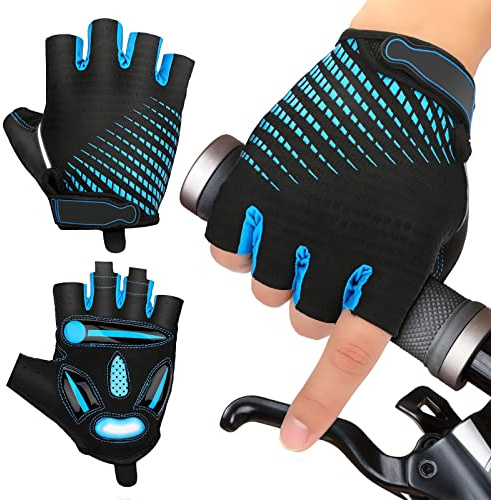 JTENG MTB Handschuhe,Halbfinger Sommer Fahrradhandschuhe für Männer und Frauen,Stoßfestes GELAtmungsaktivBequemRutschfest Geeignet für Motorräder Fahrräder MTB Fitnessstudio (Blau, M)