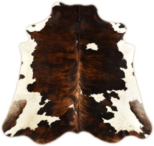 Kuhfelle Online & Nomad Echtes Kuhfell Teppich – Rinderfell Natur Braun Weiß – Premium Qualität – Weich, Geruchsarm & Einzigartig – ca. 220 x 190 cm – Dekofell für Wohnzimmer