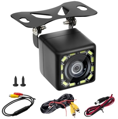 Rückfahrkamera Auto HD 1080P, 170°Weitwinkel Fischaugen 12 LED Super Nachtsicht IP68 Wasserdicht für 12V-24V PKW SUV LKW Landwirtschaft Einparkhilfe Wohnmobil Trucks 6M Kabel