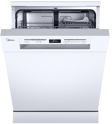 Midea Spülmaschine 60cm Freistehend & Unterbaufähig 14 Maßgedecke EEK C | 44 dB, Automatische Türöffnung, WLAN-fähig, Startzeitvorwahl, Hygienepflege+, Zonenwäsche, 7 Programme, Standgeschirrspüler
