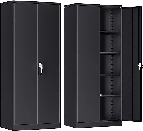 SUPEER Aktenschrank,Metallschrank mit 4 höhenverstellbaren Fachböden,Stahlblech Pulverbeschichtung,Stahlschrank für Werkzeuge,Garage180 x 80 x 40 cm（schwarz）