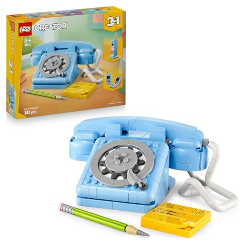 LEGO Creator 3in1 Retro Telephone Toy with Rotary Dial - Transforms into a 1980s Model or 2 Mobile Phones from the 2000s - Creative Gift for 8+ Year Old Girls & Boys - 31174