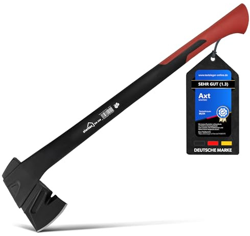 siwitec Axt SN-200 inkl. Klingenschutz, Spaltaxt mit 2000 Gramm Kopfgewicht, Axt zum Holz spalten mit glasfaserverstärktem Kunststoff-Stiel und C45 Carbon Klinge, Spalthammer