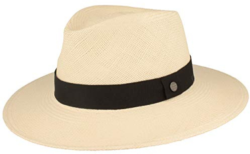 Breiter ORIGINAL Panamahut Strohhut aus Ecuador Lederband Handgeflochten Hut UV-Schutz Bruchschutz Sonnenhut