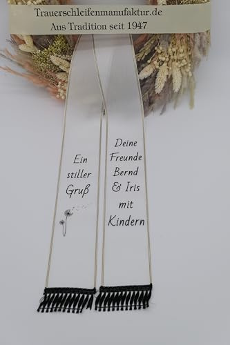 Gesteck Schleife, Grabschleife, Trauerschleife, Kranzschleife Bedruckt (75 mm für kl. Strauß, weiß)