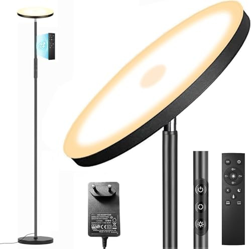 LED Stehlampe Deckenfluter, 3600LM 36W Super Hell Dimmbar Stehlampe Wohnzimmer 2700K-6500K Stufenloses Dimmen, Fernbedienung und Touch-Steuerung, Moderne Standleuchte für Wohnzimmer Schlafzimmer Büro