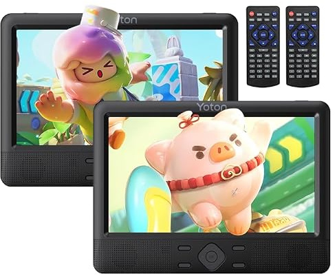 Yoton 10,5-Zoll DVD Players Auto 2, Tragbarer DVD-Player fürs Kinder, unterstützt USB-/SD-Kartenwiedergabe, mit Kopfstützenhalterung, 5 Stunden Akkulaufzeit