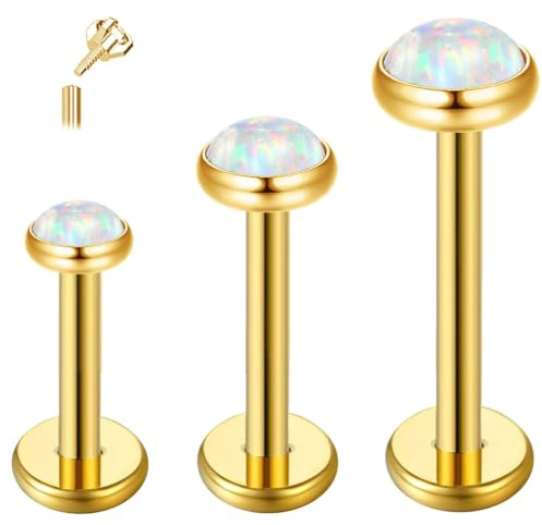 ESHIONER G23 Titan Tragus Piercing Schmuck Ohr Helix Labret Lippe Lippenpiercing Bar Stecker Knorpel Ohrringe Ohrpiercing Hypoallergen Silber Gold Internally Threaded Flat Back Studs 16g 6mm 8mm 10mm