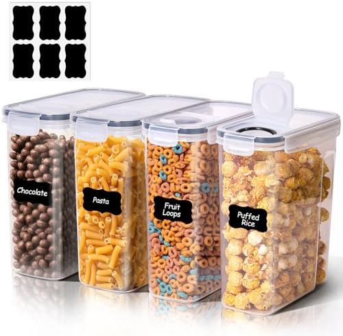 ComSaf cornflakes behälter 4 L 4er Set, vorratsdosen mit deckel luftdicht | Für Mehl, Pasta und Reis; das große Format erleichtert Vorratskontrolle und Familienfrühstück in Küche oder Speisekammer