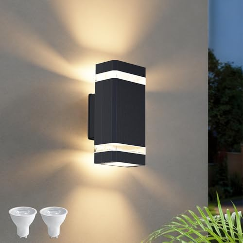 Aipsun Außenwandleuchte Außenlampe,3000K,GU10,Anthrazit | LED Außenleuchte Wandleuchte, IP65 wasserfest, Up Down Außenbeleuchtung für Garage, Korridor