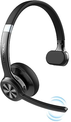 Bluetooth Headset mit Mikrofon Stummschalttaste Dual-Verbindung für PC Büro | Bluetooth 5.2, QCC3040-Chip, 30 Stunden Sprechzeit, 270° drehbare Geräuschunterdrückendes Mikrofon für Callcenter Zoom