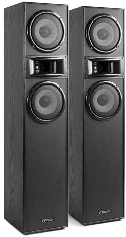 Fenton SHF700B - Standlautsprecher Paar, HiFi Lautsprecher Stereo Set, 400 Watt Standlautsprecher 3-Wege, 8 Ohm Passive HiFi Boxen Paar, Stand-Lautsprecher für TV, Stereo- und Surround-Sound-Systeme