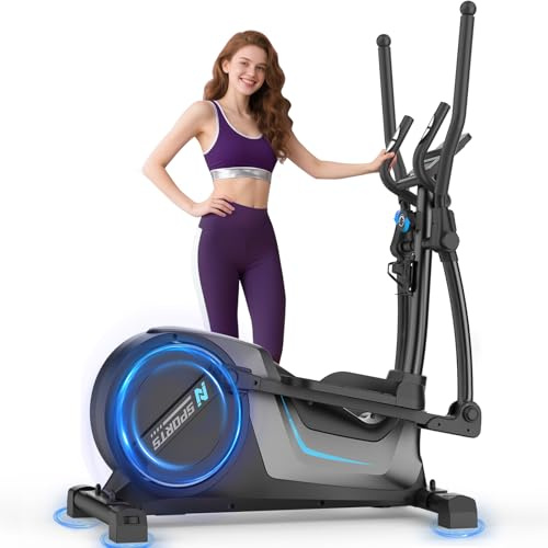 Neezee Crosstrainer für Zuhause, Ultraleiser Ellipsentrainer mit 16 Widerstandsstufen, 8 kg Schwungrad, 16,5 Zoll Schrittlänge, Multifunktionaler LCD-Display, Pulssensoren, Bis 150Kg
