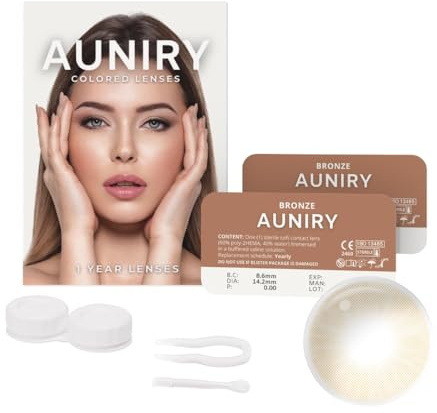 AUNIRY Kontaktlinsen Farbige Braun BRONZE Natürliche: Komplettset (2 Linsen, Pinzette, Applikator und Kontaktlinsenbehälter), 12 Monate, keine Korrektur, 0 Dioptrien und DIA 14,2 mm | AUNIRY