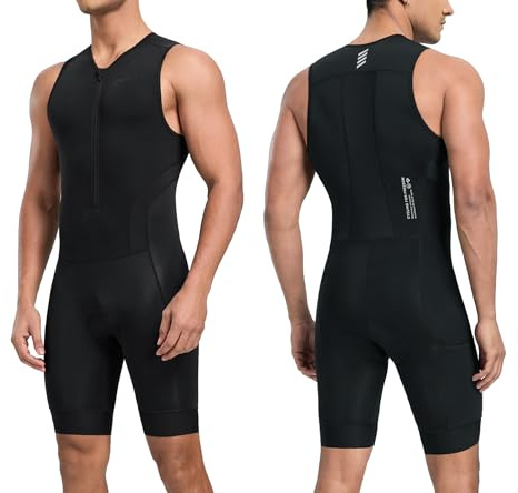 Santic Herren Triathlonanzug Gepolstert Einteiler Ärmellos Pro Triathlon-Anzug Rennsport Trisuit Kurzarm Radsportanzug für Radfahren Schwimmen Laufen Schwarz XXXL