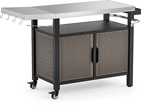 onlyfire Grilltisch Outdoor, Grillwagen mit klappbaren Seitentischen | Robust Grilltisch für Pizzaöfen, mit Aufbewahrungsschrank, Gewürzregal, Rollen, Ideal für Outdoor Küche 97.5×56×81cm