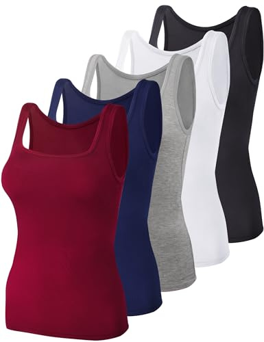 BQTQ 5 Stück Unterhemd Damen Tank Top mit Quadratischem Ausschnitt, Elastische Tank Tops Camisole Crop Top