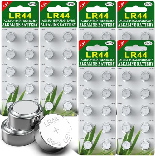 60 Stück AG13 LR44 1.5V Alkaline Knopfzelle Batterien Ohne Quecksilber (357/357A/L1154/A76/GPA76), LR44(AG13)