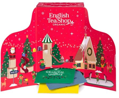 ETS Tee Adventskalender 2026 Elfen-Dorf rot | 24 verschiedene BIO Tees | Früchtetee, Kräutertee, Grüner Tee, Schwarzer Tee, Chai