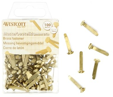Westcott Musterbeutelklammern 100 Stück | Vorteilspack Messing Musterklammern 13mm mit Rundkopf | Rundkopfklammern für Büro und DIY | E-10592 00