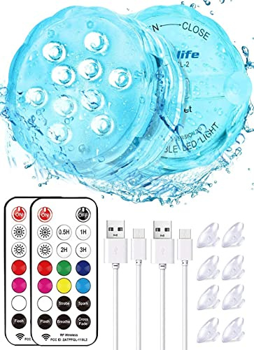 Poolbeleuchtung Unterwasser Licht,Wiederaufladbar, Magnetische/Saugnapf,2Pc