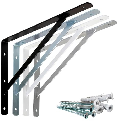 PRIOstahl Schwerlastträger 4 Stück 330x500mm Silber - Regalwinkel Heavy Duty - Schwerlastkonsole Winkelträger mit Schrauben Dübel
