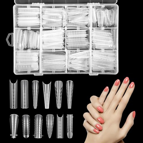 LIQWEI 288 Stück Dual Nail Forms Set, 12 Style Nagelformen Profi Nagelverlängerung Polymer Gel Nägel Verlängerungsform mit Klaren Skalenlinien für Extension Maniküre Nagelkunst Design Salon DIY