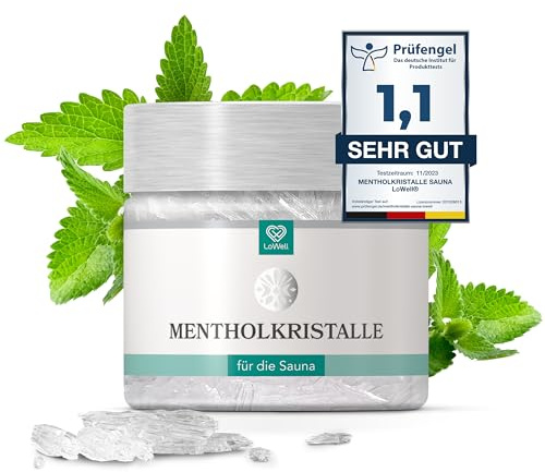 LoWell® Mentholkristalle 50g aus 100% reiner Minze – intensive Sauna Kristalle für einen frischen Menthol-Duft – Sauna-Aufgussmittel in wiederverschließbarer Dose für Sauna & Wellness