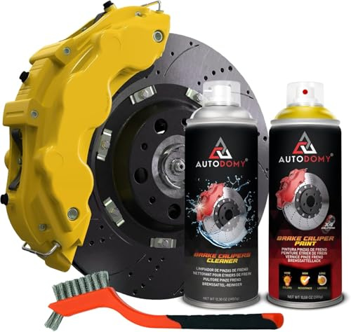 AUTODOMY Bremssattellack Set Spray Sprühfolie für Bremssattel 400ml mit Hoher Temperaturbeständigkeit | Bremssattellack Gelb + Bremsreiniger + Stahlbürste für Caliper von Auto und Motorrad